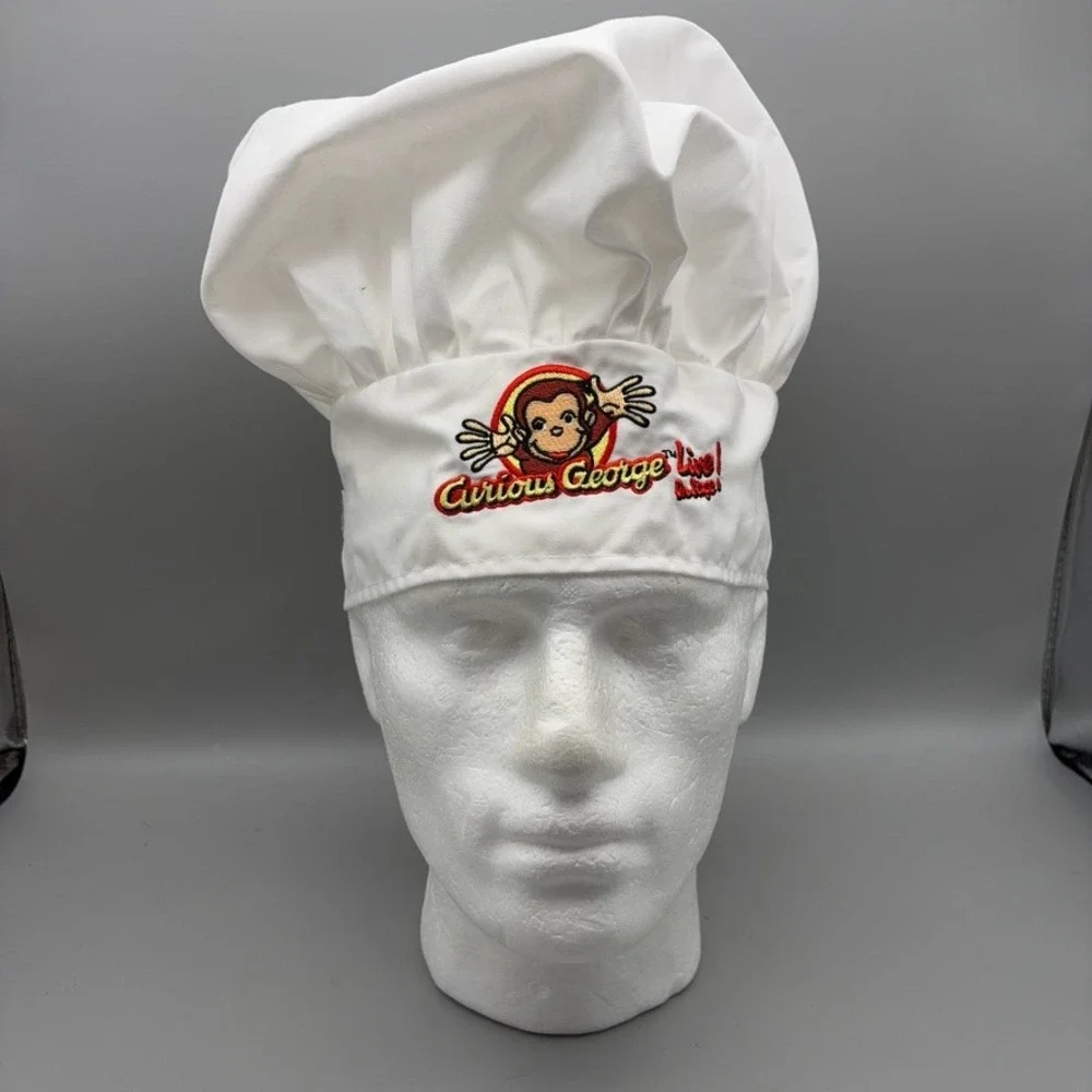 Curious George Live! Chef Hat Kids OS White Embroidered Costume Play Accessory